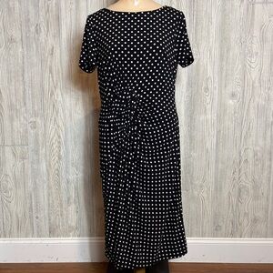Adrianna Papell Classic Black and White Ruched Polka Dot Midi Dress Size 10